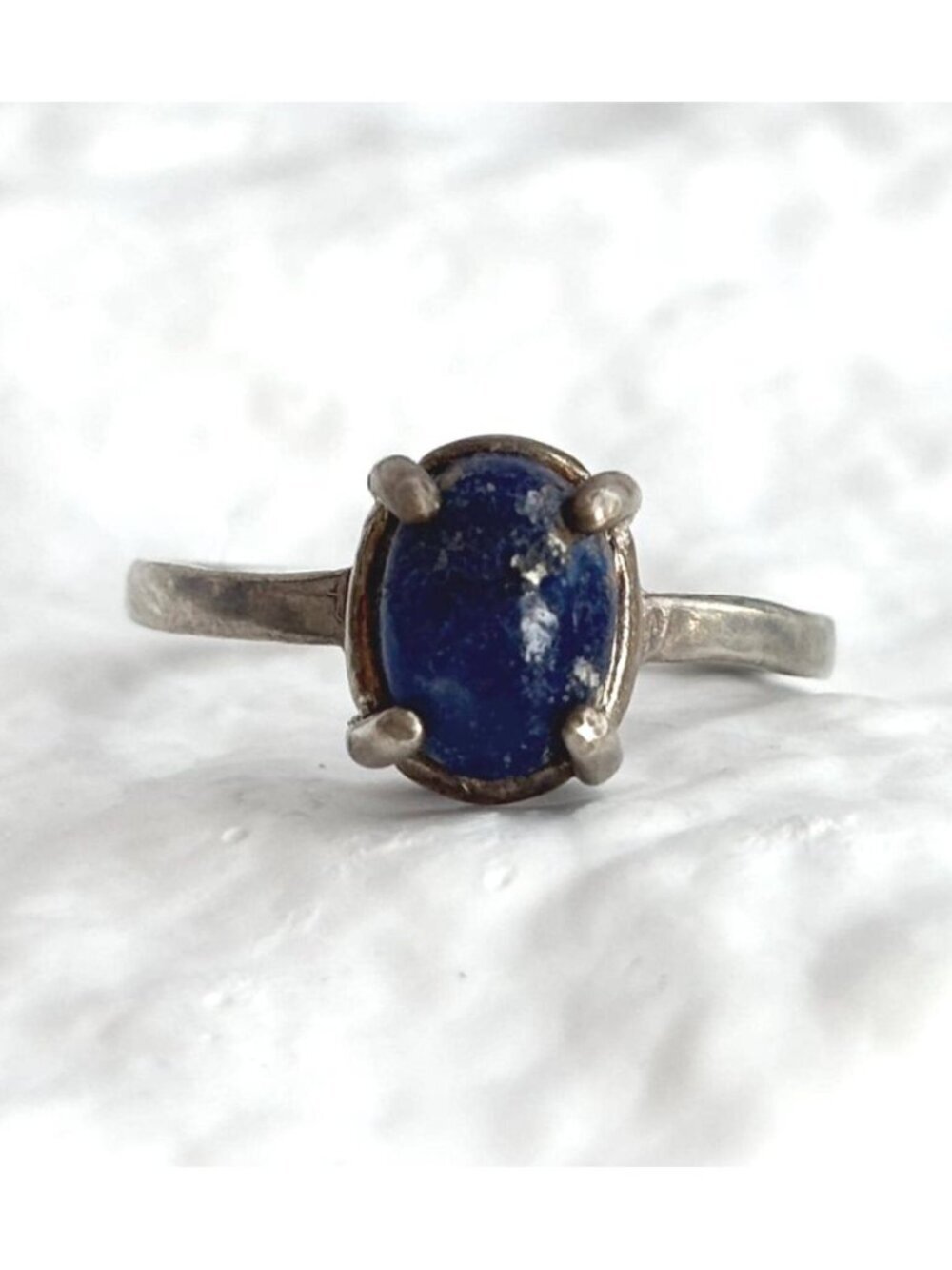 Blue Lapis Lazuli Cabochon Oval Solitaire Sterling Silver 925 Vintage Ring sz 7